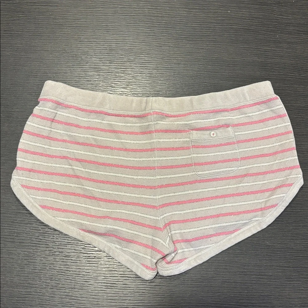 Y2K Victoria’s Secret Grey Pink Metallic Striped Terry Cloth Trim Shorts WN Med‎